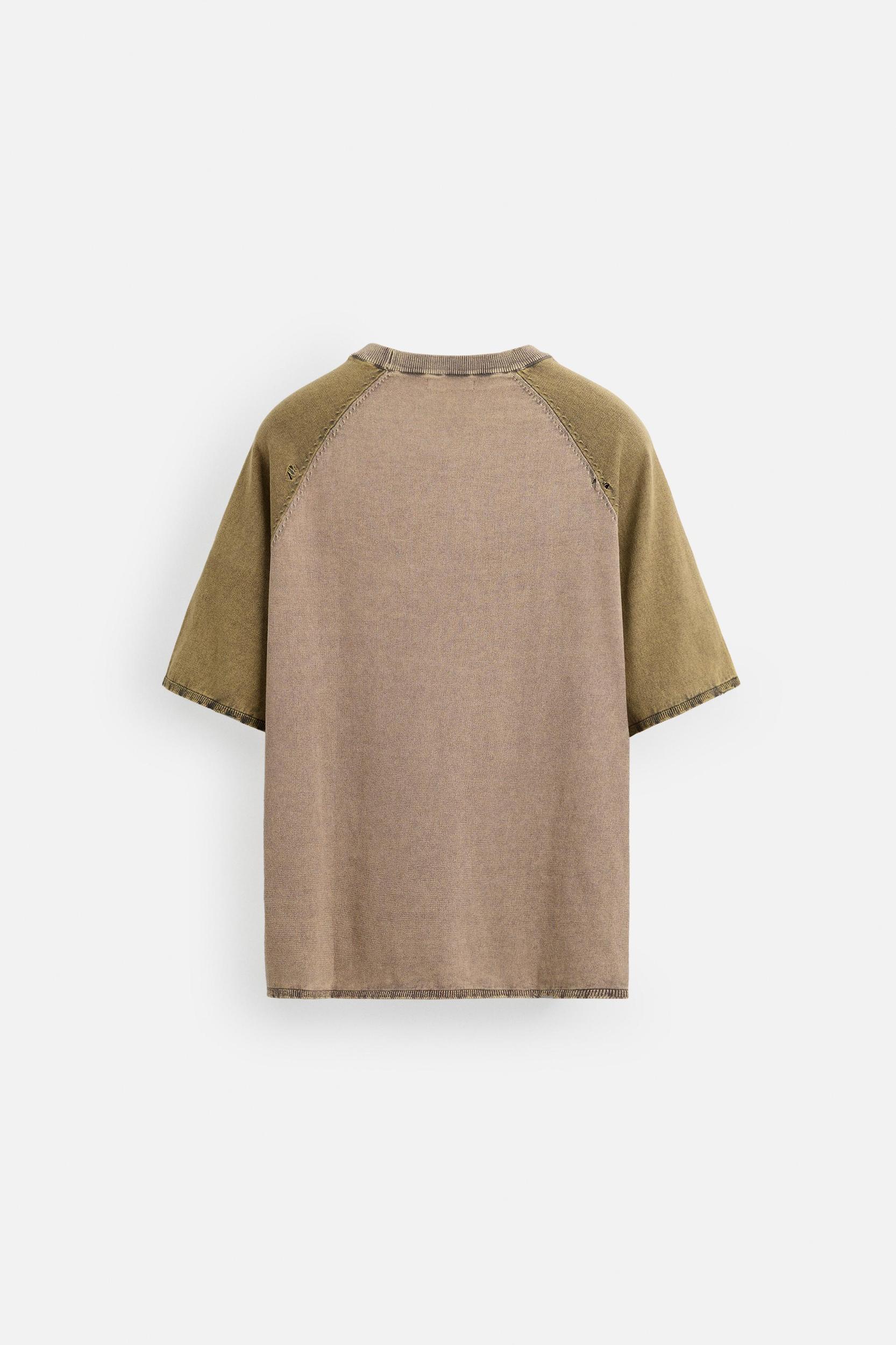 WASHED COLOR BLOCK KNIT T-SHIRT Product Image