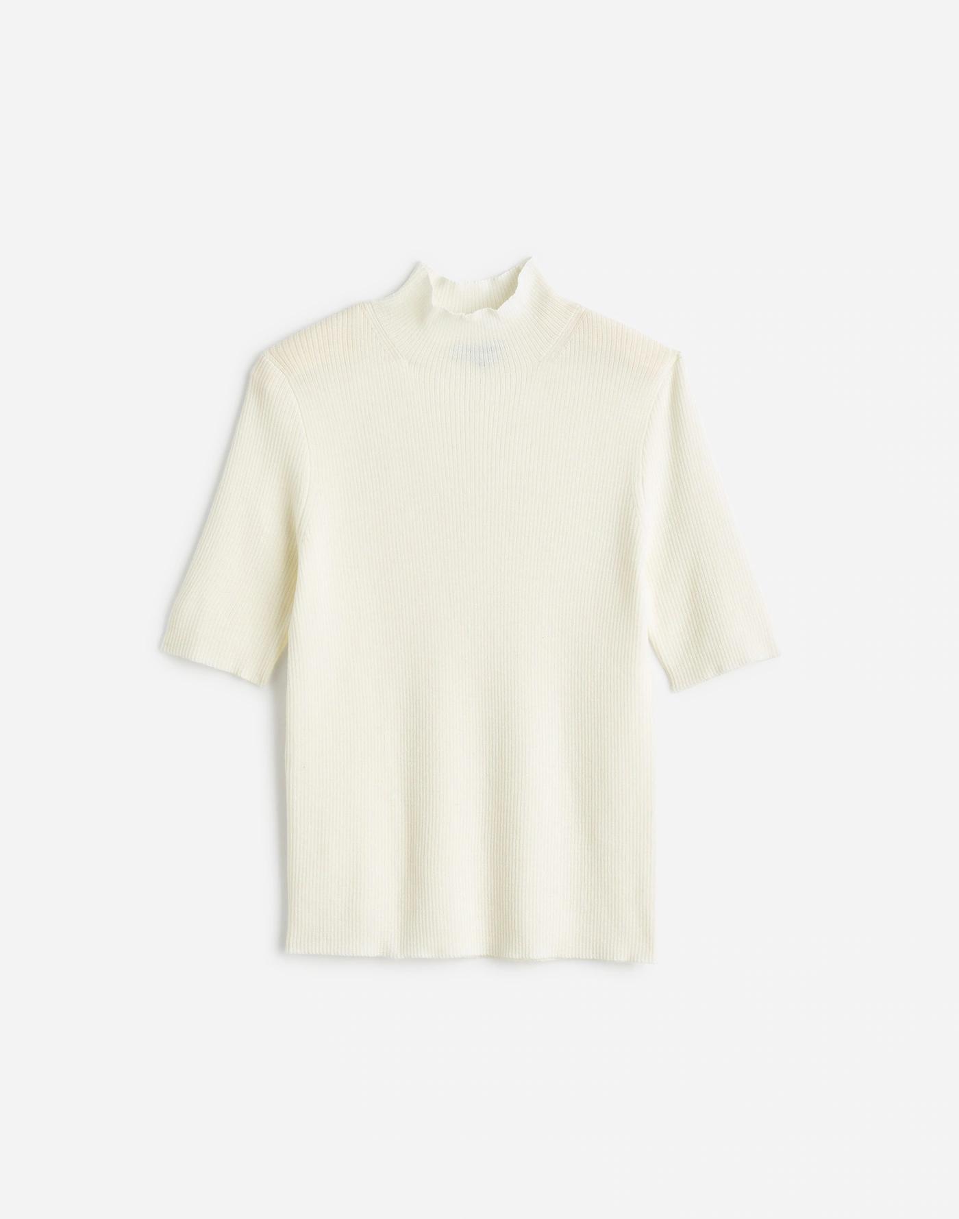 Ribbed Merino Wool Mockneck Sweater Tee Product Image