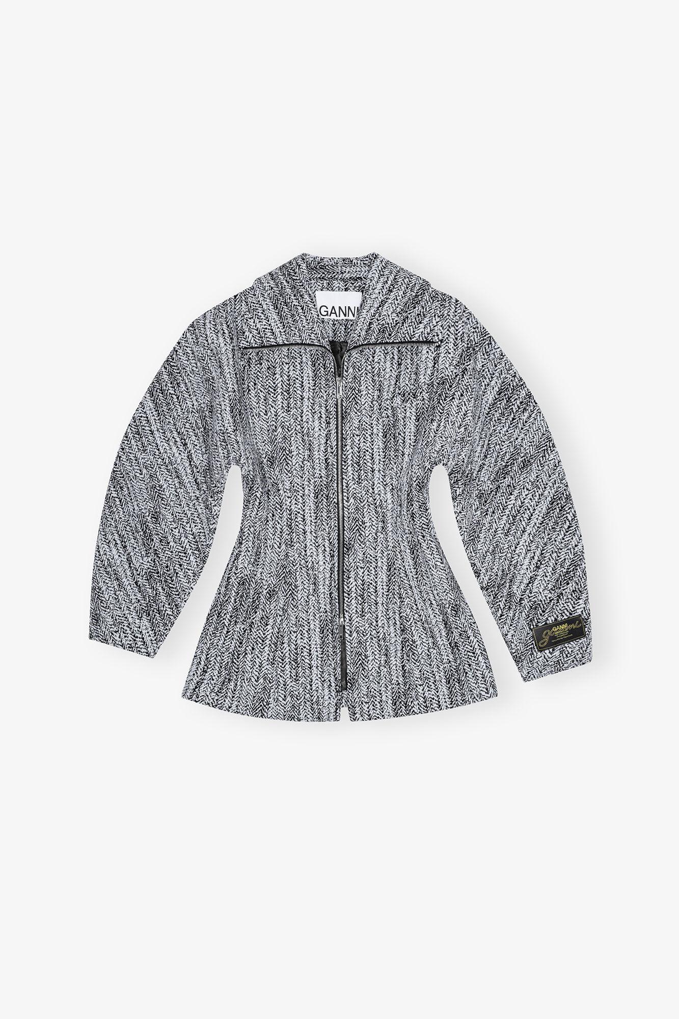 Blue Cotton Tweed Curve Sleeve Jacket Product Image