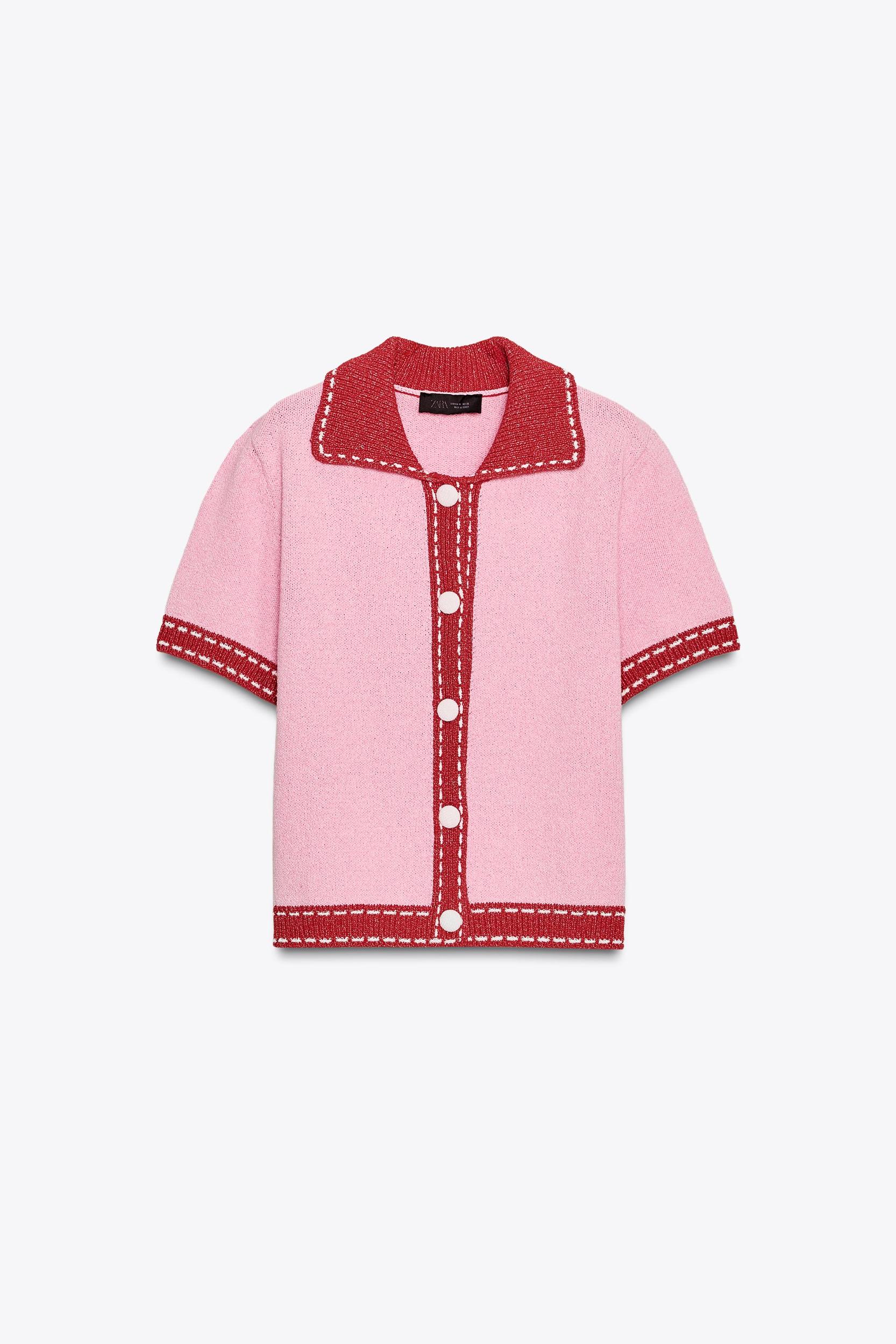 SHORT SLEEVE STITCHED KNIT CARDIGAN Product Image