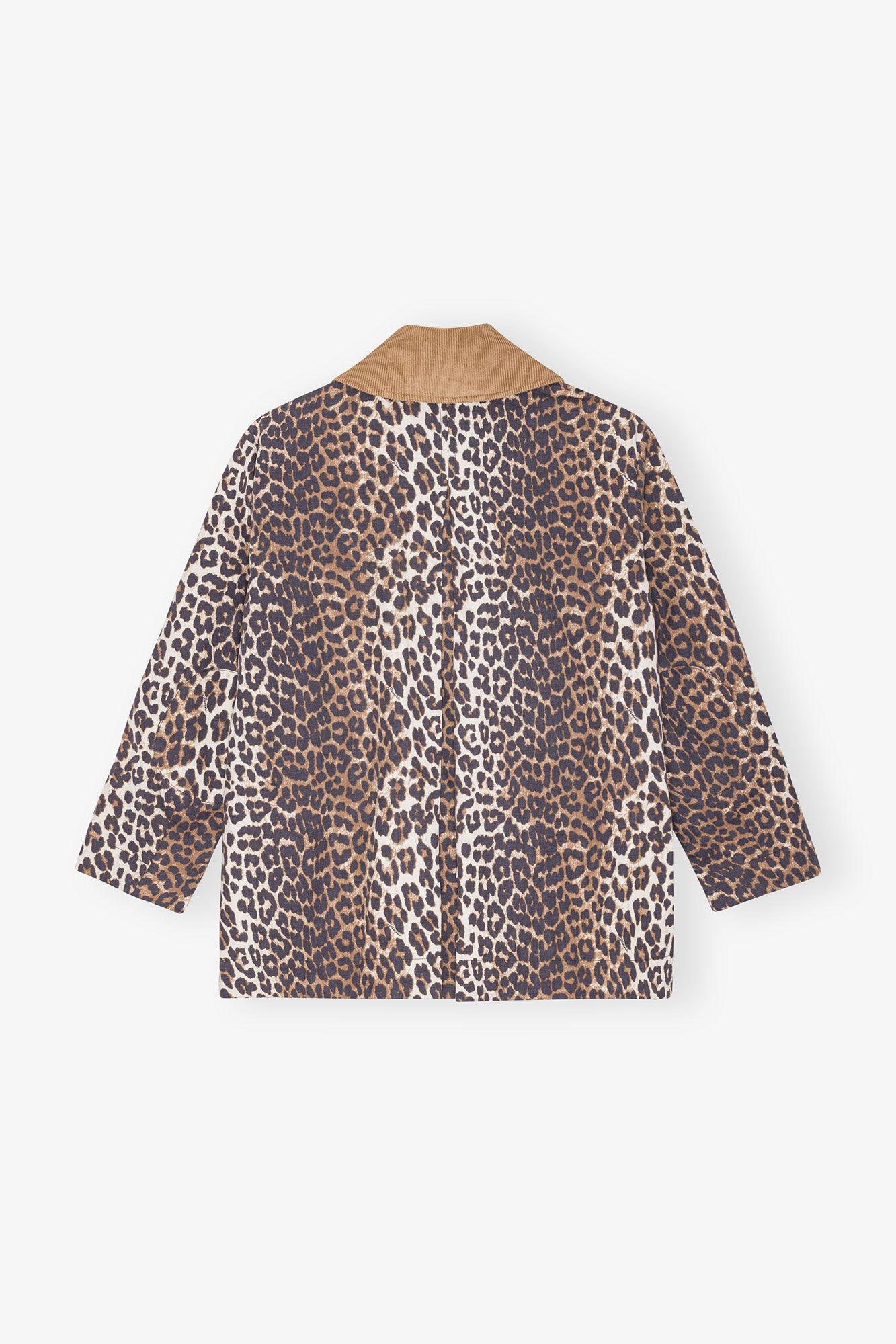 Leopard Printed Canvas Midi Jacket Product Image
