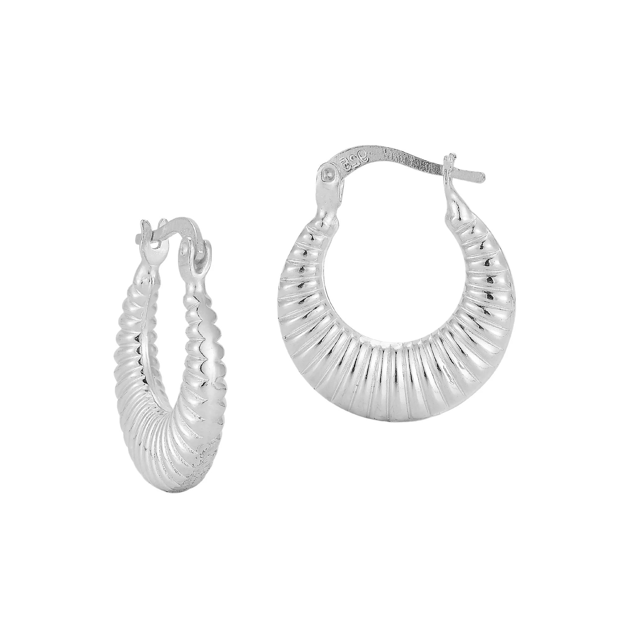 Sunkissed Sterling 14k Gold Over Silver Textured Hoop Earrings, Women's, Silver Tone Product Image