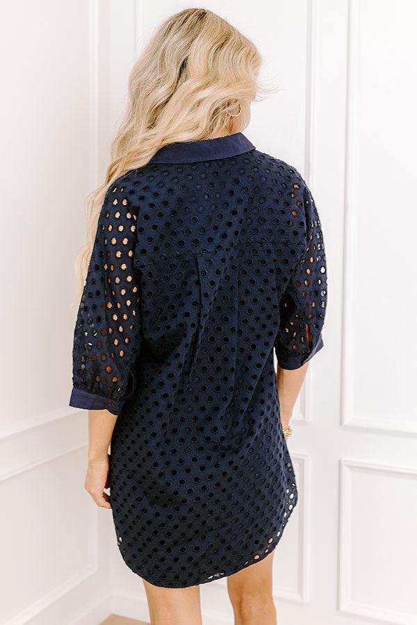 Feeling Posh Eyelet Mini Dress in Navy Product Image
