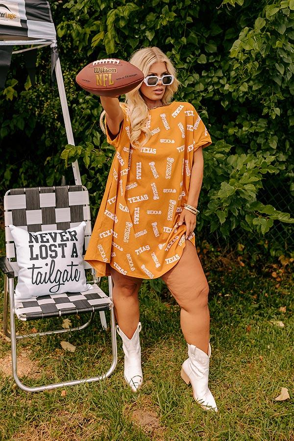 School Spirit Sequin Embroidered Mini Dress in Texas Rust Curves Product Image