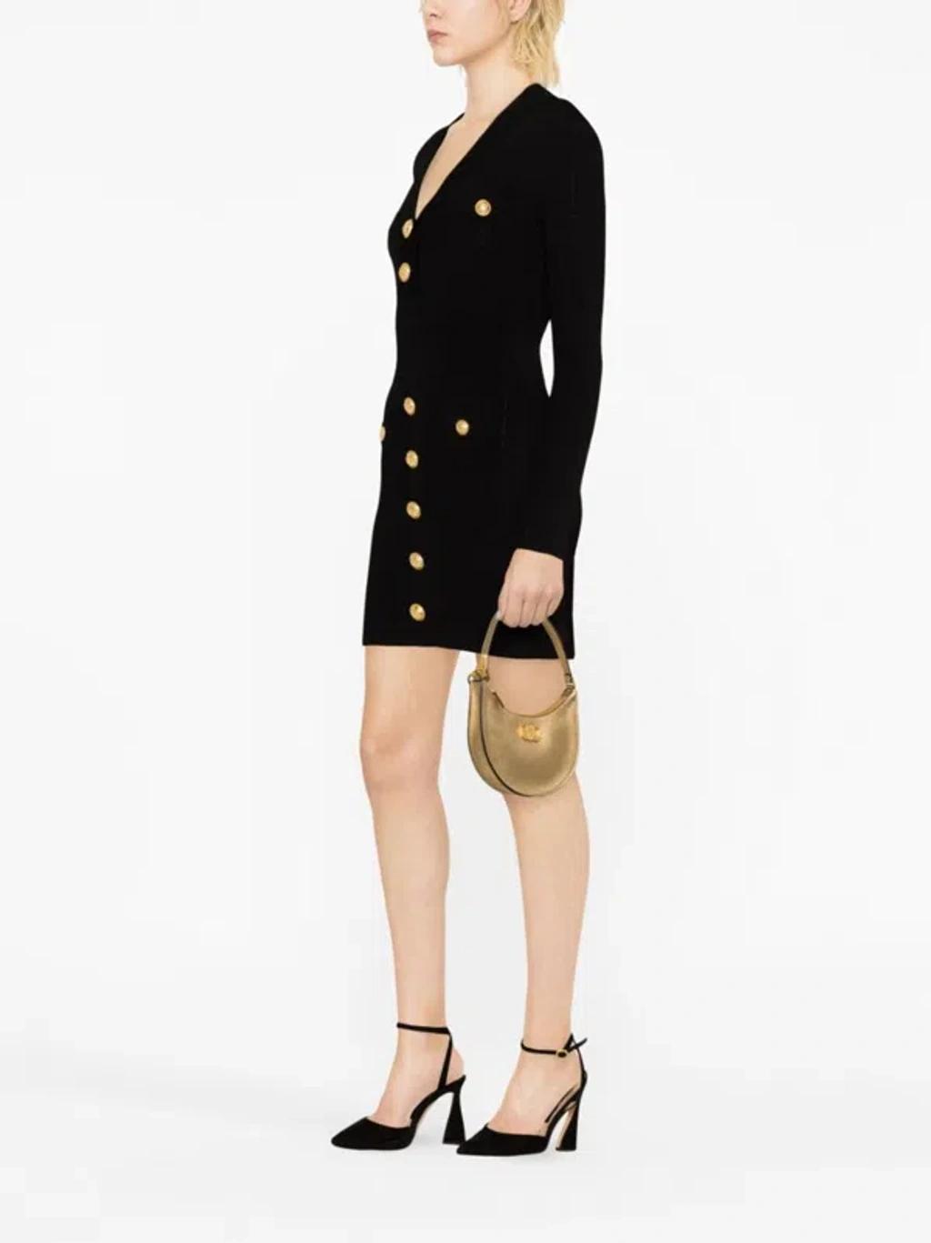 BALMAIN Mini Black Dress With Golden Buttons In Stretch Viscose Woman In Opa Noir Product Image