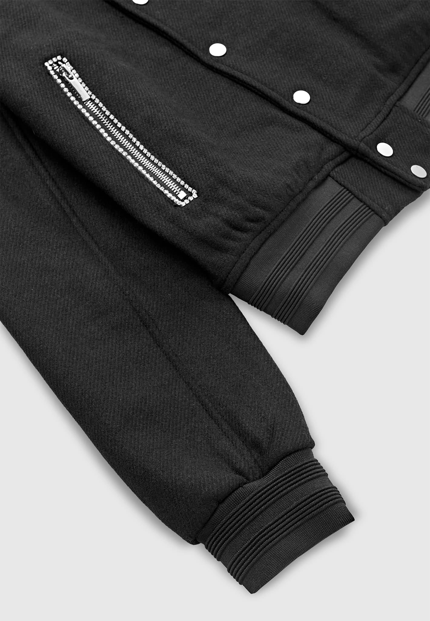 Rhinestone Wool Blend Varsity Jacket - Black Male Product Image