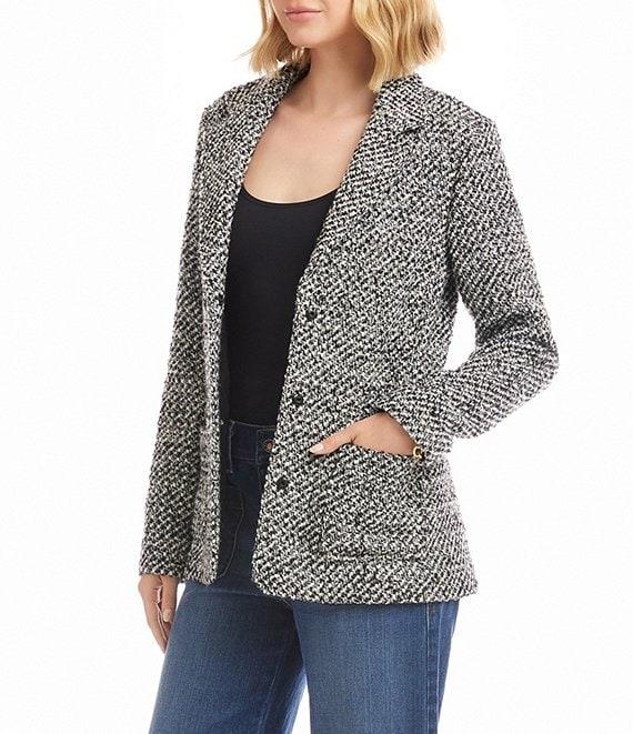 Karen Kane Tweed Wool Blend Notch Lapel Button Front Blazer Product Image