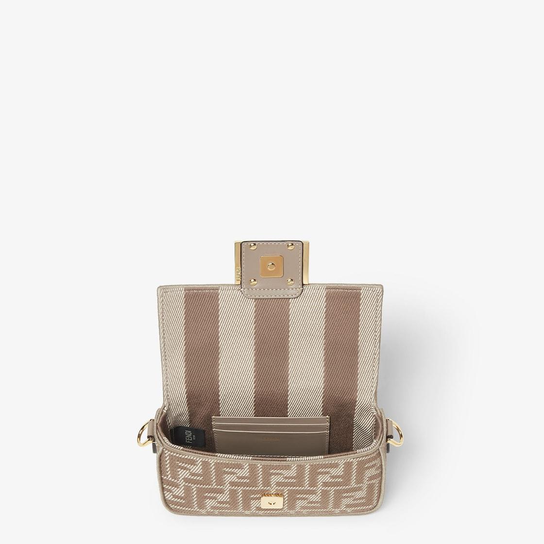 Baguette MiniDove gray denim-effect FF jacquard bag Product Image