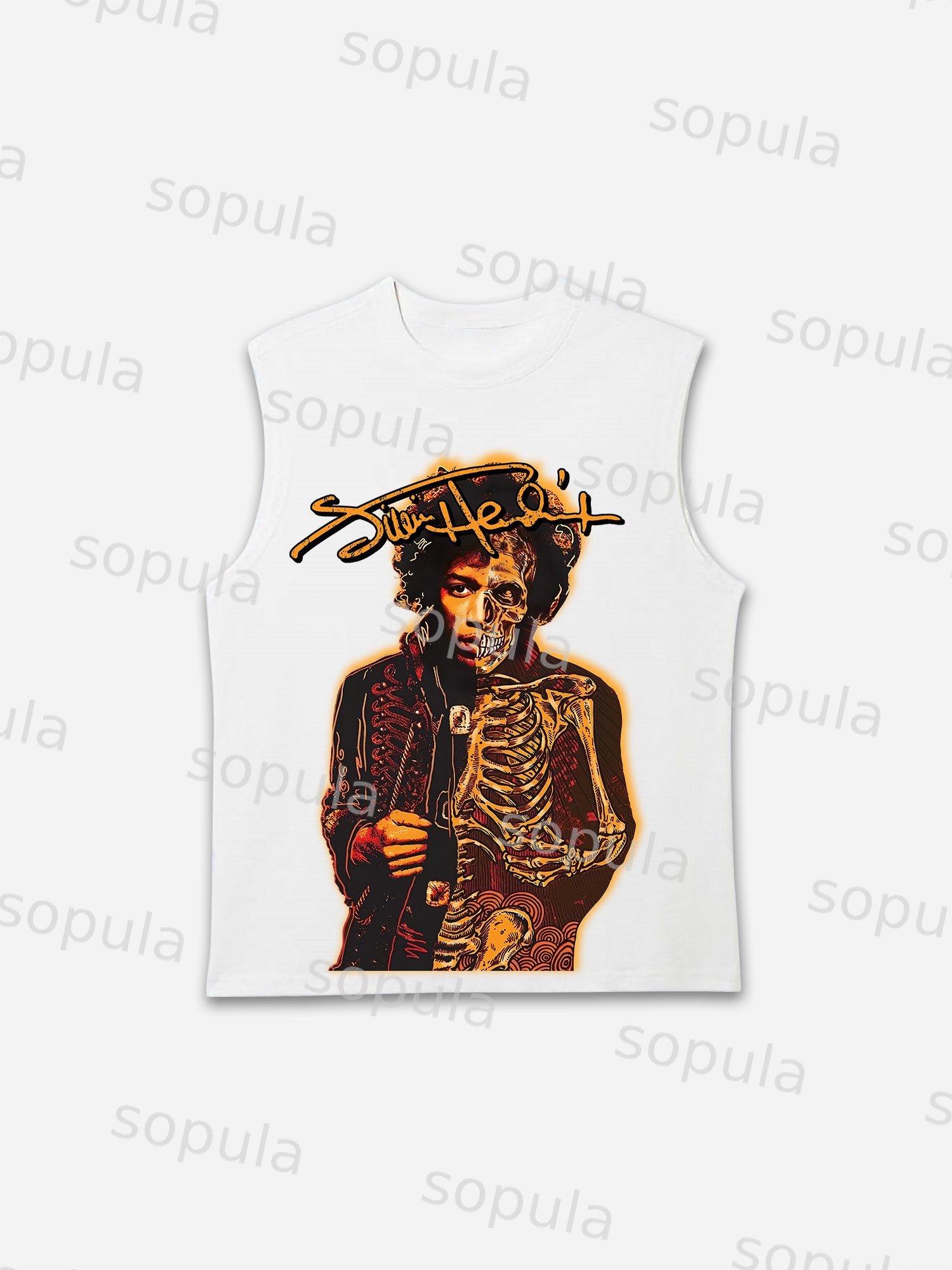 Sopula Jimi Hendrix Print Cotton Casual Tank Top Product Image