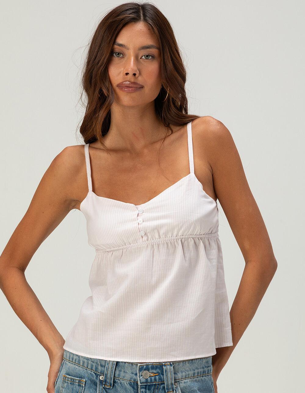 RSQ Womens Henley Babydoll Cami - PNK/WHT Product Image