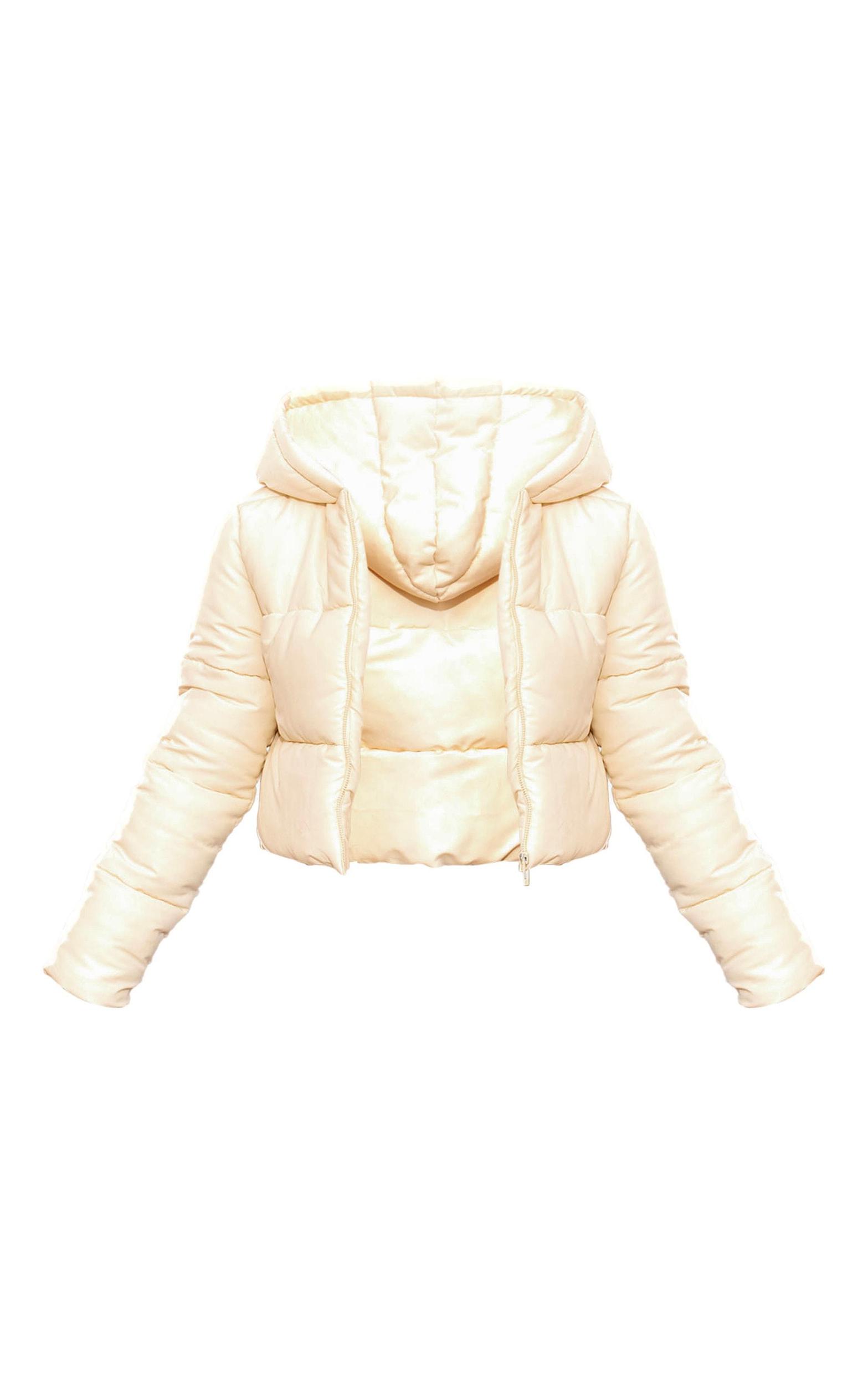 Cream Basic Hooded Zip Up Cropped Puffer Jacket Product Image