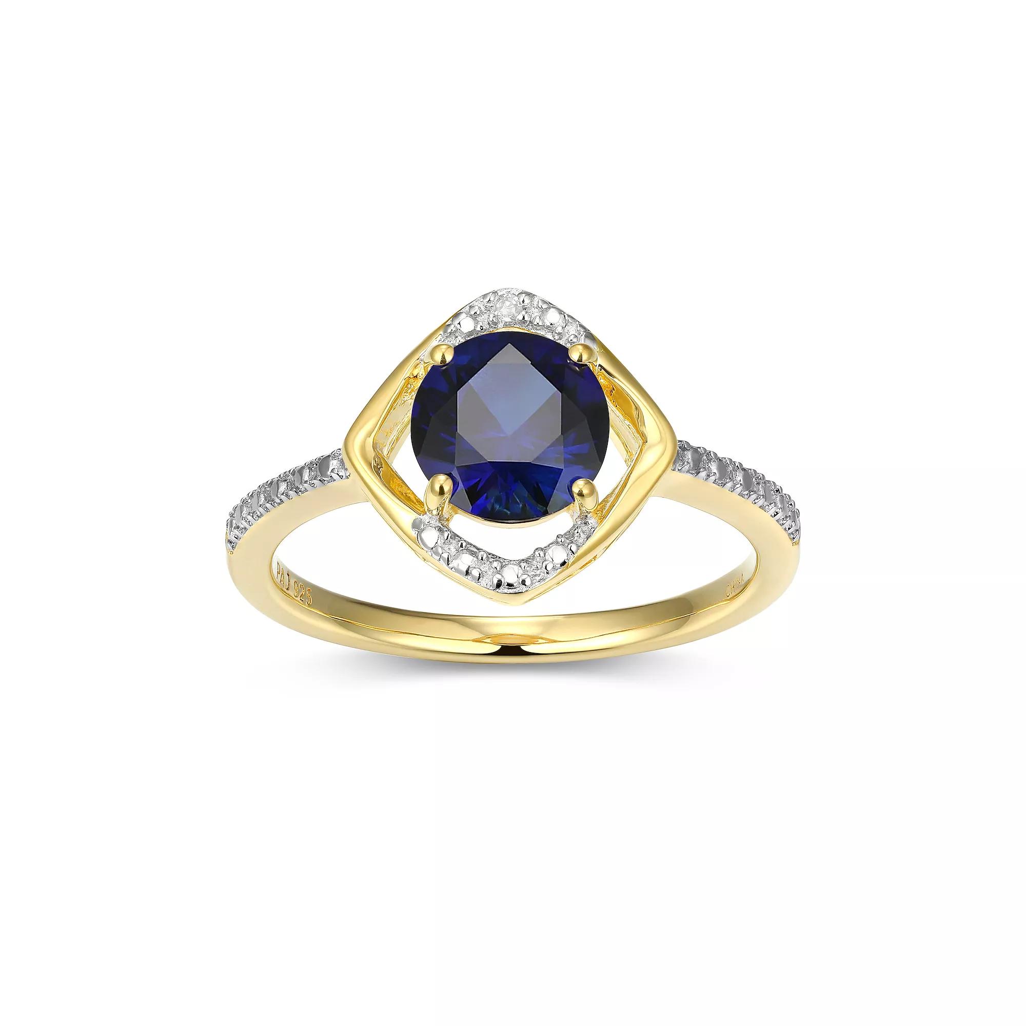 18k Gold Plated Sterling Silver Gemstone & Diamond Accent Halo Ring, Women's, Sept Cr Blue Product Image