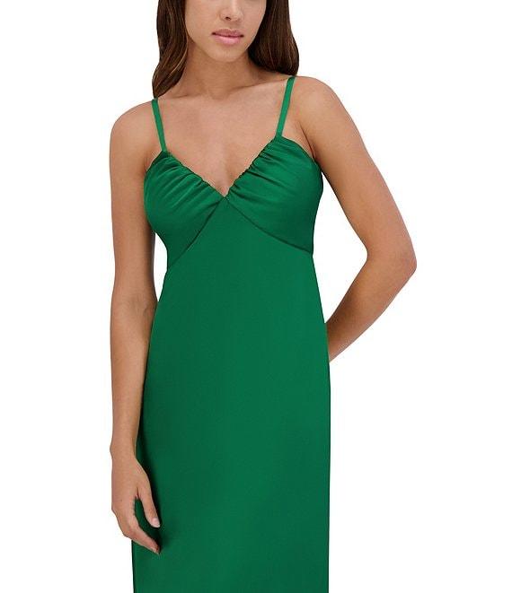 SIENA Matte Satin V-Neck Sleeveless Spaghetti Straps Slip Midi Dress Product Image