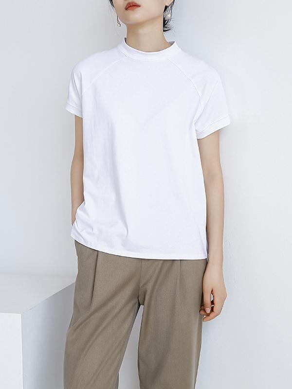 Casual Short Sleeves Loose Solid Color Stand Collar T-Shirts Tops Product Image