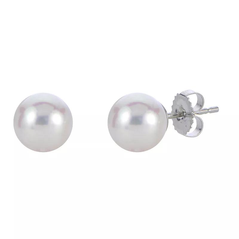 18k White Gold AAA Akoya Cultured Pearl Stud Earrings, Womens Product Image