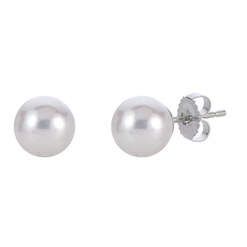 18k White Gold AAA Akoya Cultured Pearl Stud Earrings, Womens Product Image