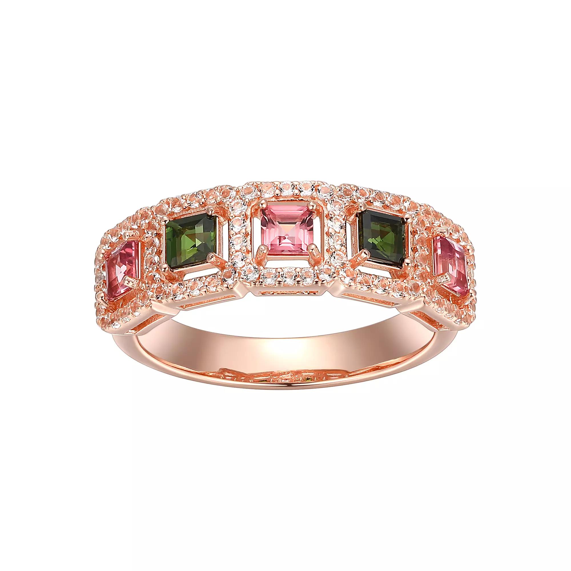 18k Rose Gold Over Sterling Silver Tourmaline With White Topaz Ring, Women's, Pink Tone Product Image