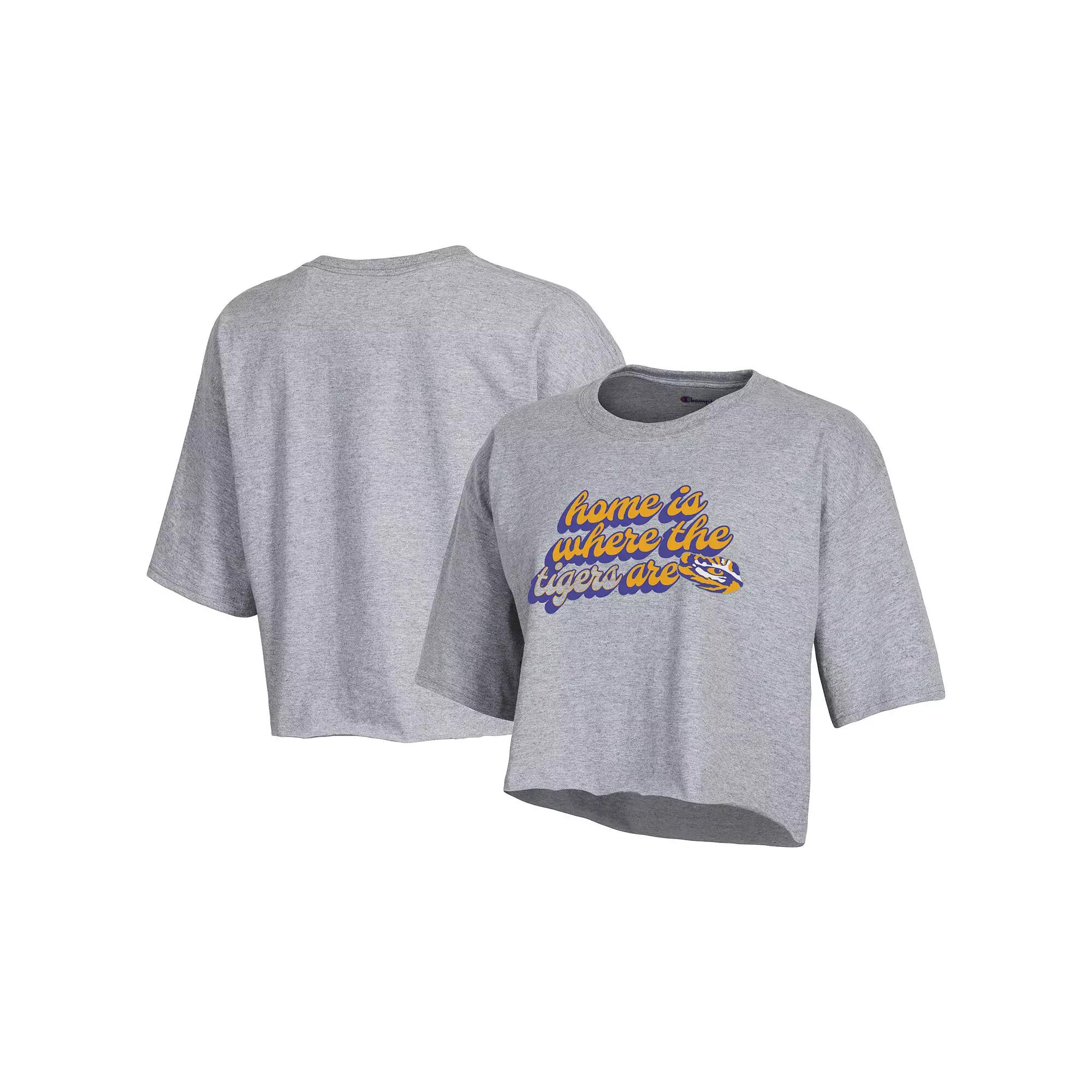 Women's Champion Gray LSU Tigers Boyfriend Cropped T-Shirt, Size: XL, Grey Product Image