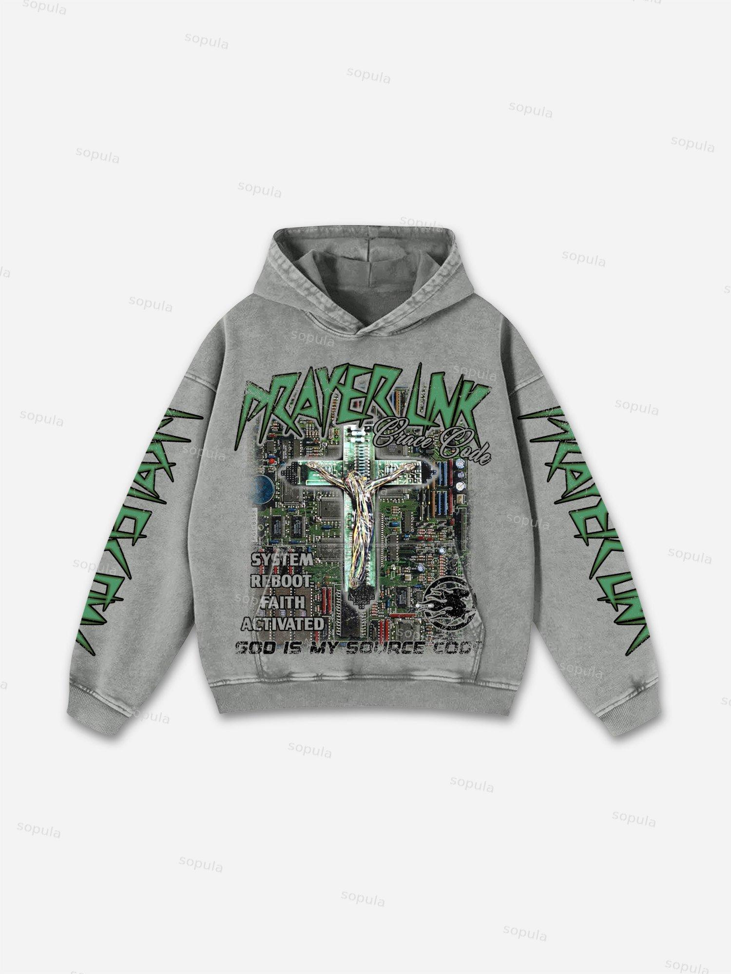 Connecting With God Religion Old Vintage Graphic Acid Wash Hoodie Product Image
