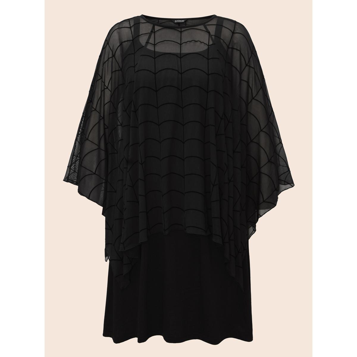 Plus Size Spider Web Textured Two-Piece Tank Style Dress Black Women Cocktail Texture Party Curvy Bloomchic 18-20/2X Product Image