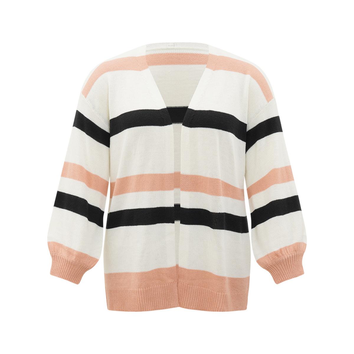 Plus Size Colorblock Contrast Elastic Cuffs Open Front Cardigan Multicolor Women Casual Loose Long Sleeve Dailywear Cardigans BloomChic 14-16/1X Product Image