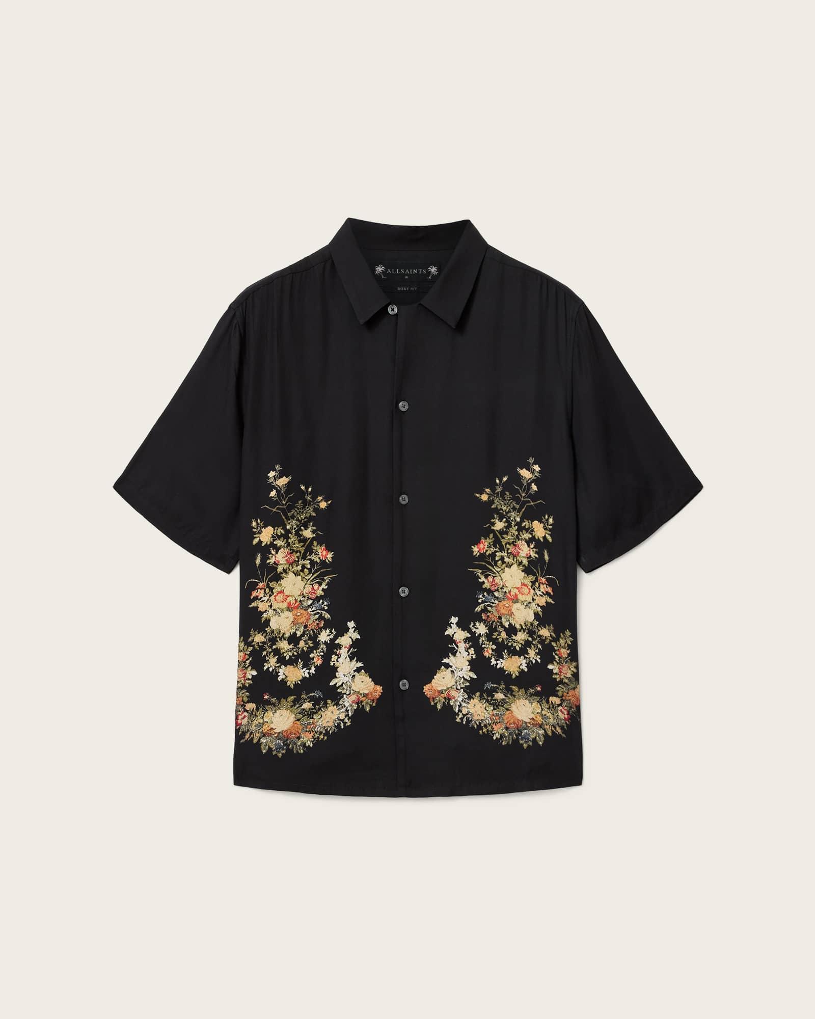 Parsons Short Sleeve Boxy Shirt Jet Black | ALLSAINTS US Product Image