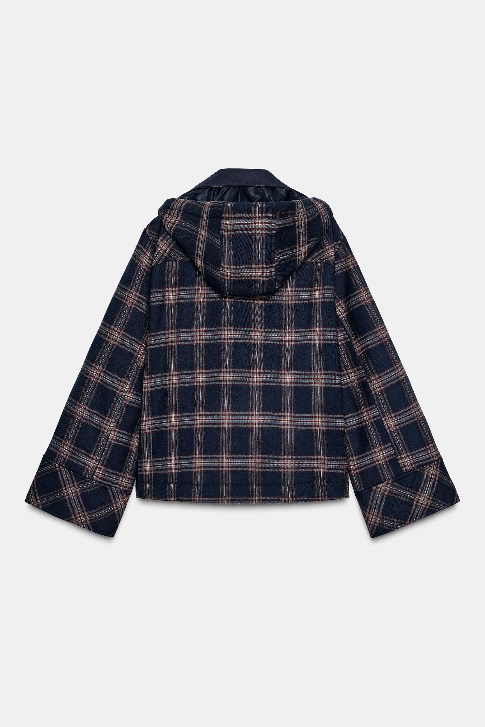 PLAID HOODED PUFFER JACKET Product Image