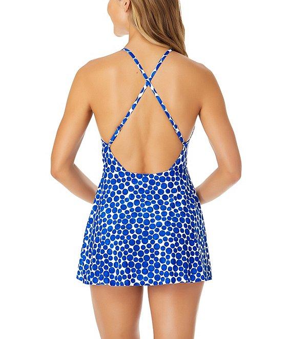 Anne Cole Denim Dotted Surplice Neck Maillot Swimdress One Piece Suit Product Image