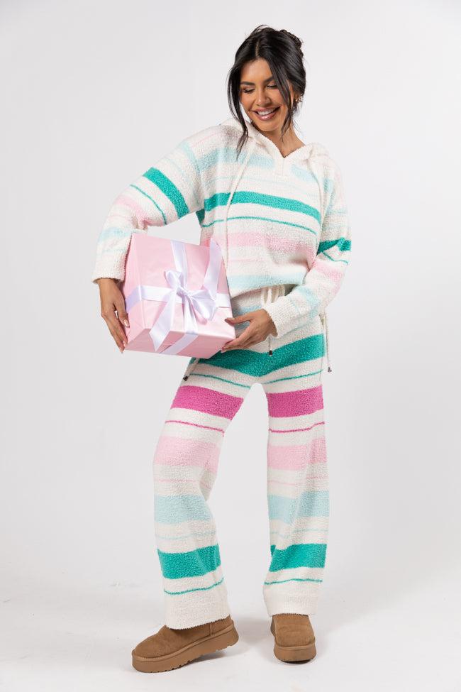 Heart On The Line Multi Striped Fuzzy Hoodie FINAL SALE Product Image