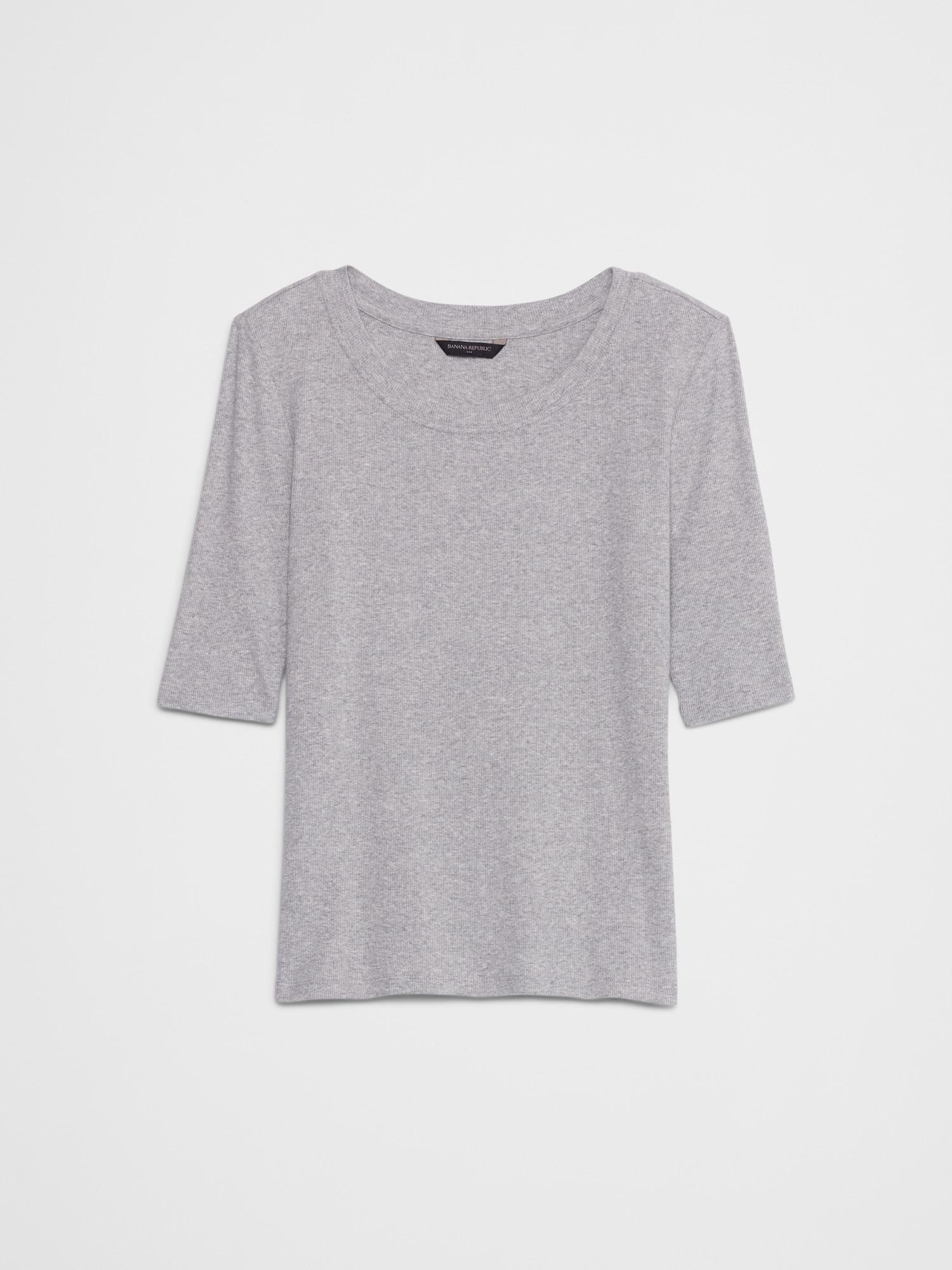 Ribbed Elbow-Sleeve T-Shirt Product Image