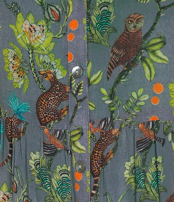 APNY Woven Floral Print Spread Collar 3/4 Sleeve Tiered A-Line Midi Dress Product Image