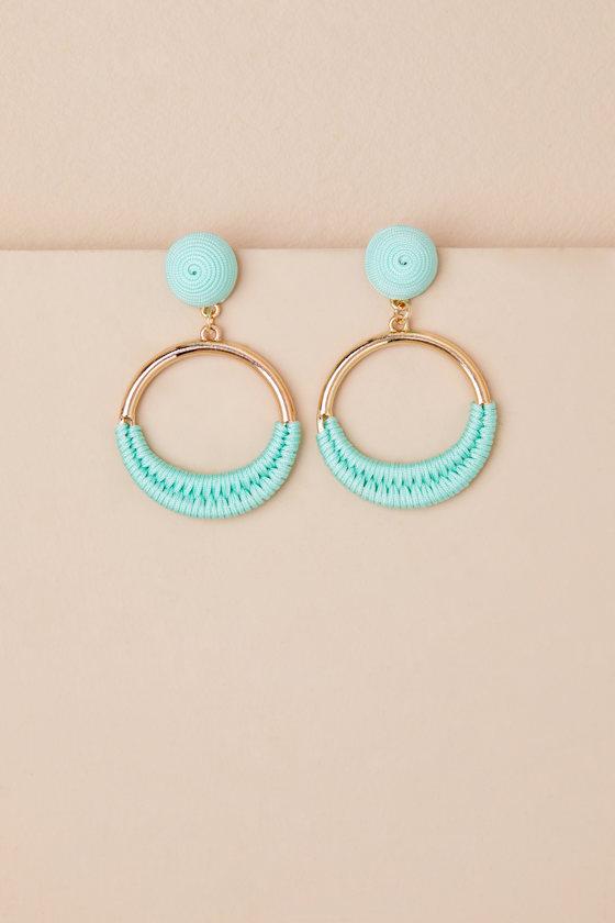 Linsay Mint Blue and Gold Wrapped Statement Earrings Product Image