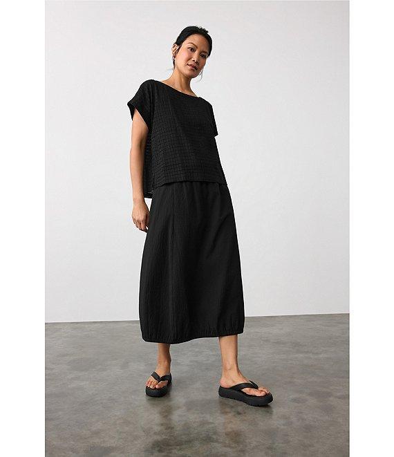 Eileen Fisher Organic Cotton Blend Airy Box Pattern Boat Neck Short Sleeve Top Product Image