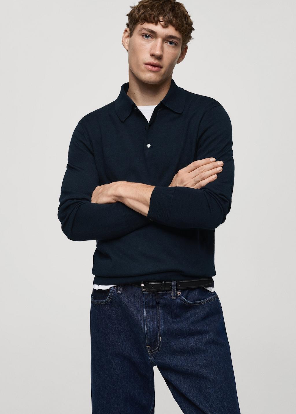 100% merino wool polo sweater - Men | MANGO USA Product Image