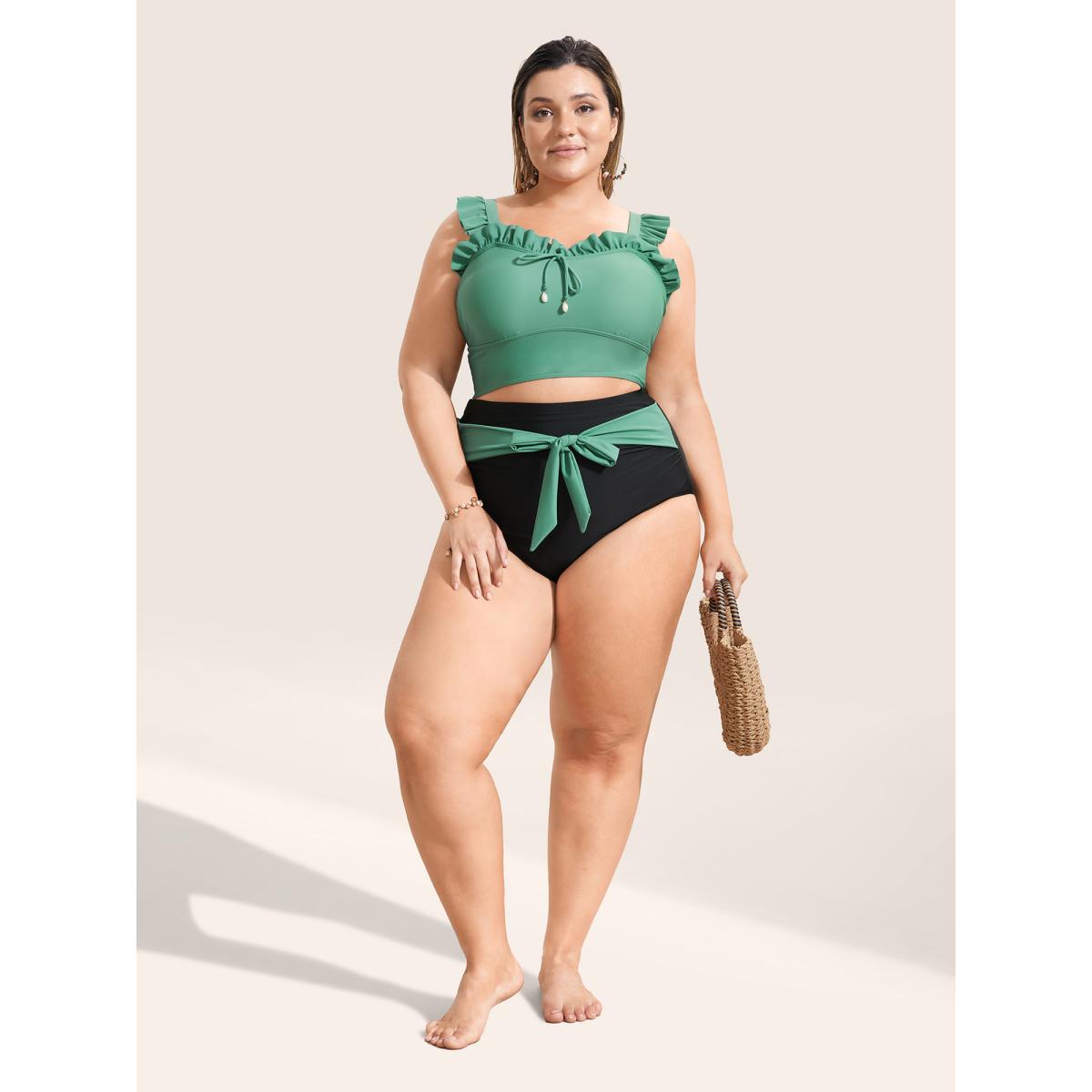 Plus Size Tie Knot Ruched High Rise Swim Bottom Women's Swimwear Black Beach Tie knot High stretch Skinny High Rise Curve Swim Bottoms BloomChic 18-20/2X Product Image
