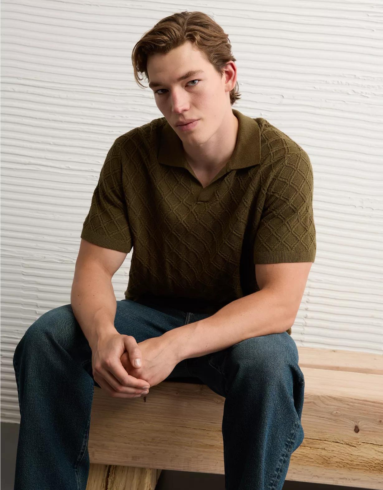 AE Weekend Cable Knit Sweater Polo Shirt Product Image