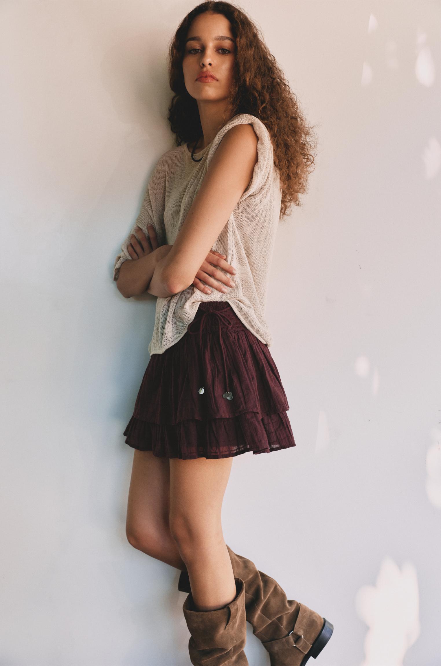 Ruffled mini skirt with beading Product Image