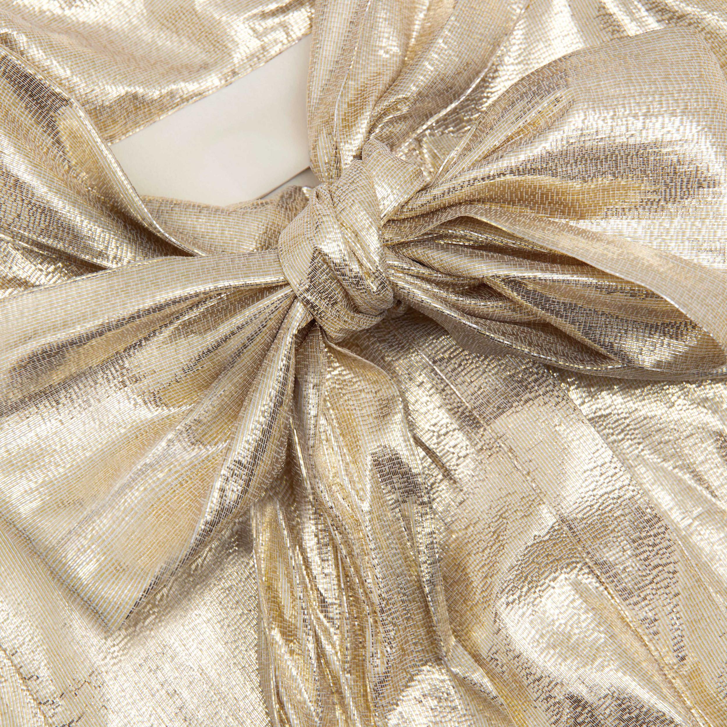 Gold Metallic Pussy Bow Maxi Dress Product Image