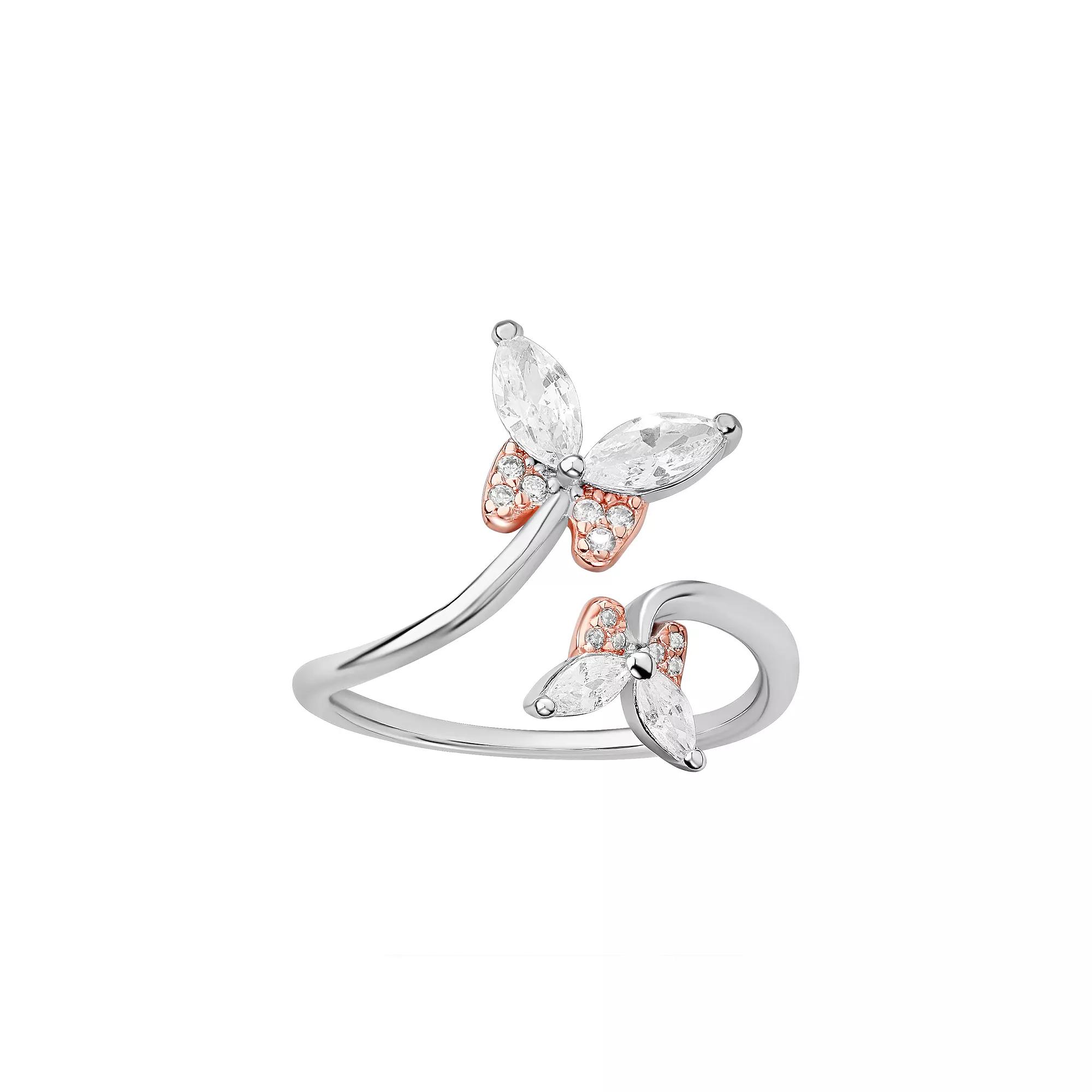 PRIMROSE Sterling Silver Cubic Zirconia Butterfly Ring, Womens Two Tone Product Image