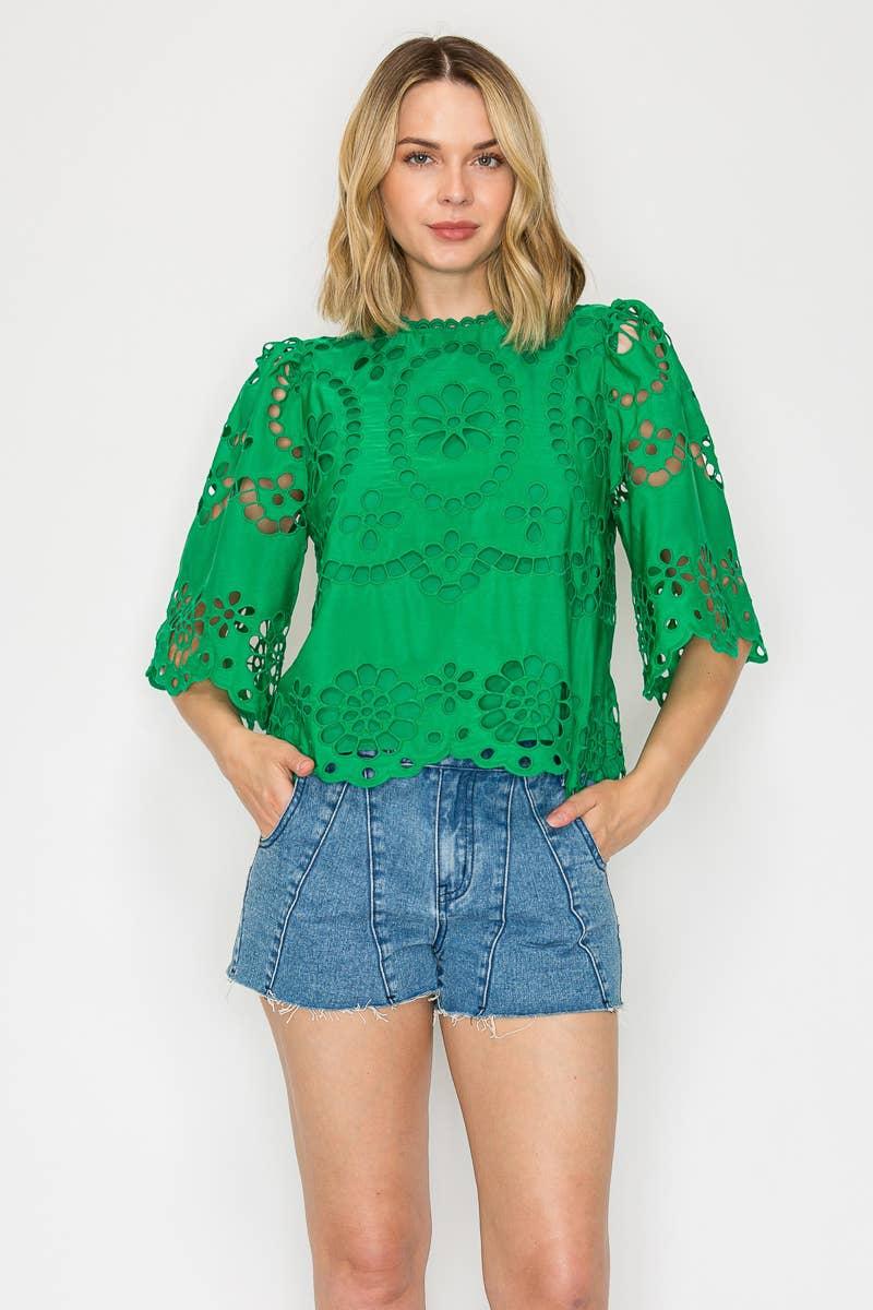 Green Daisy Eyelet Top Product Image