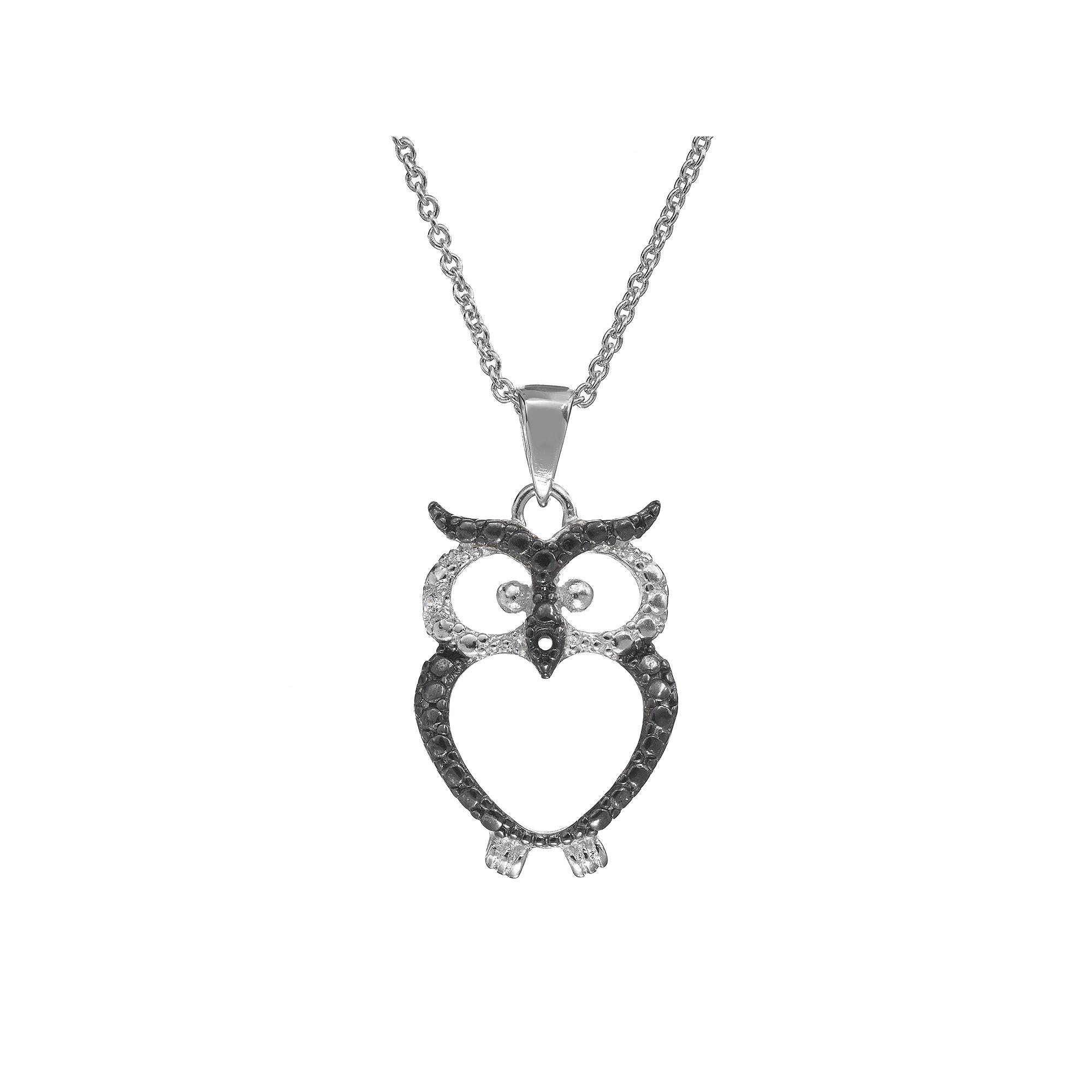 Sophie Miller Sterling Silver Two Tone Owl Pendant Necklace, Women's, Size: 18", Black Product Image