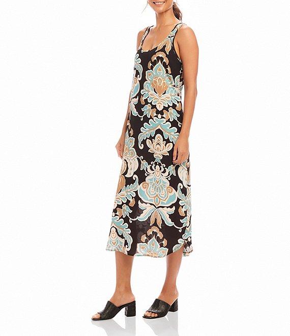 Karen Kane Petite Size Damask Flower Print Scoop Neck Sleeveless Midi Tank Dress Product Image