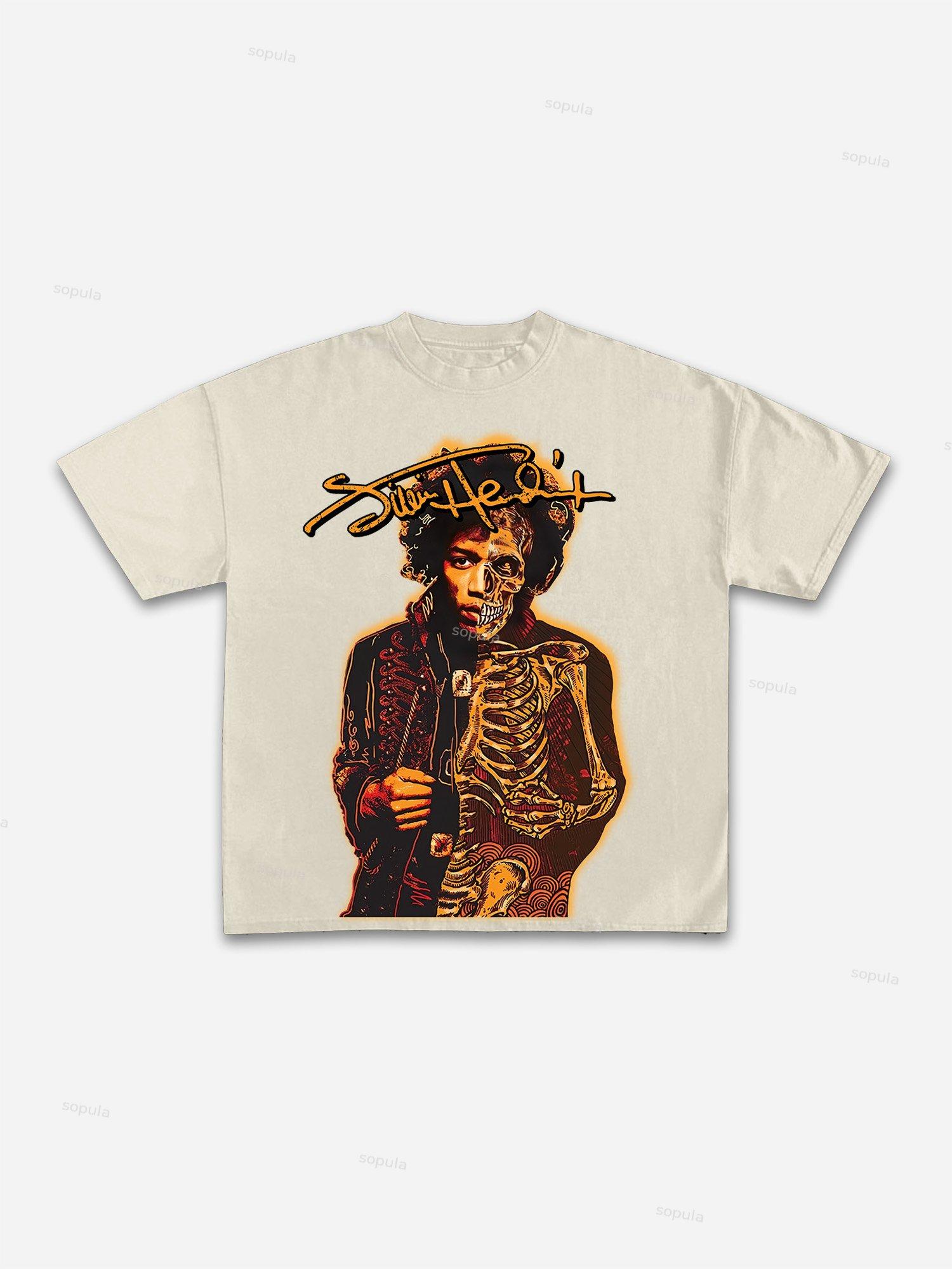Sopula Jimi Hendrix Print Cotton T-Shirt Product Image