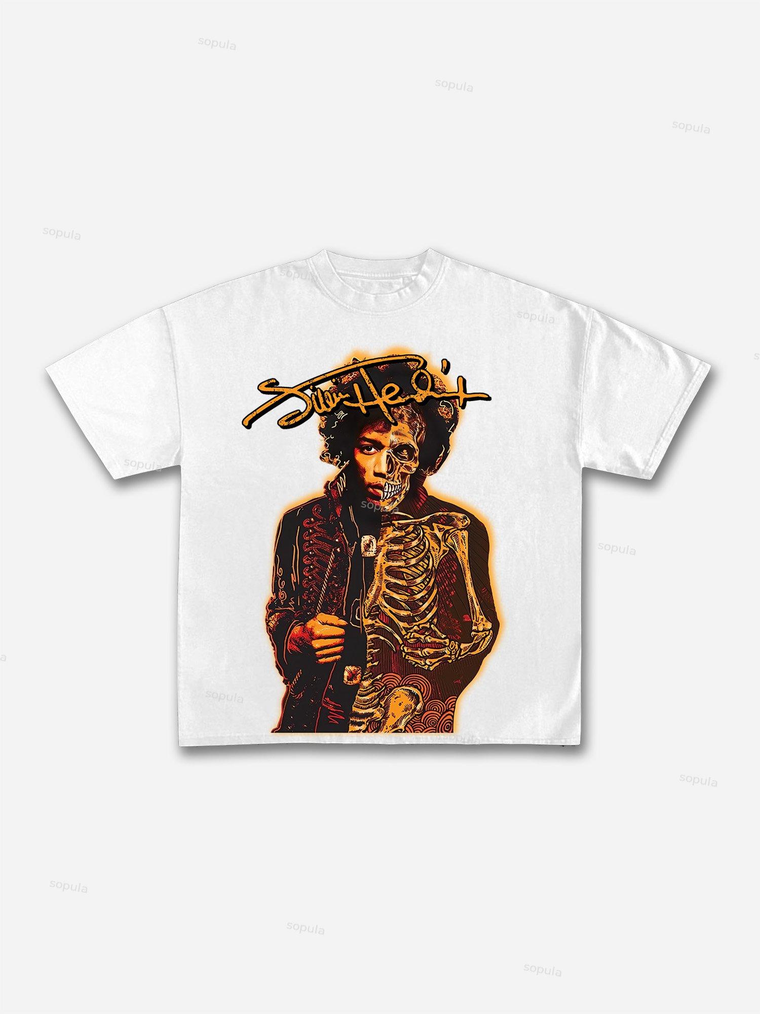 Sopula Jimi Hendrix Print Cotton T-Shirt Product Image