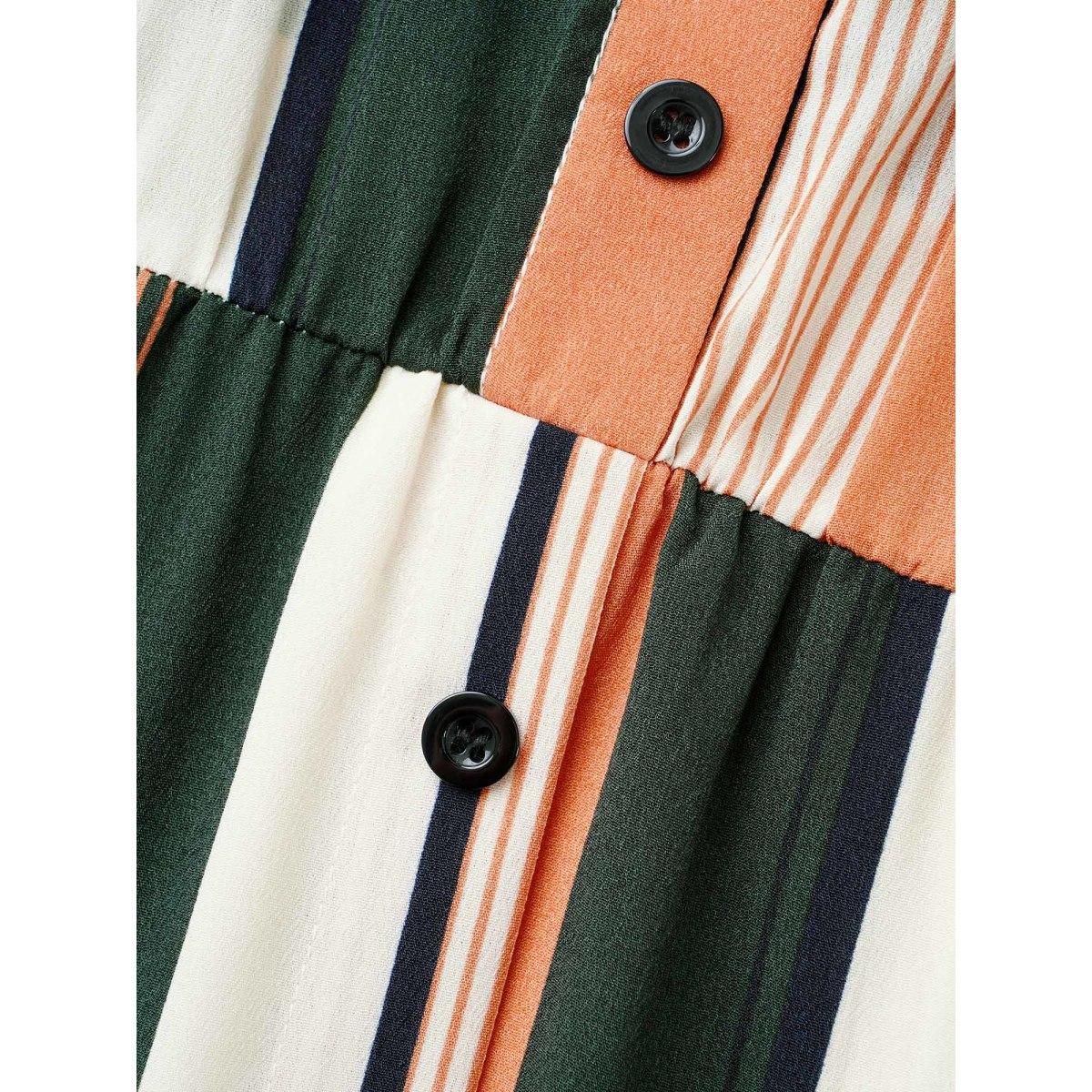 Plus Size Contrast Striped Belted Midi Dress Multicolor Women At the Office Belted Shirt collar Long Sleeve Curvy BloomChic 28/5X Product Image