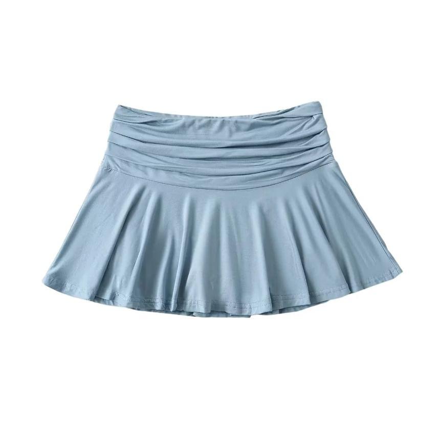 High Waist Ruched Plain Mini Pleated Skirt Product Image
