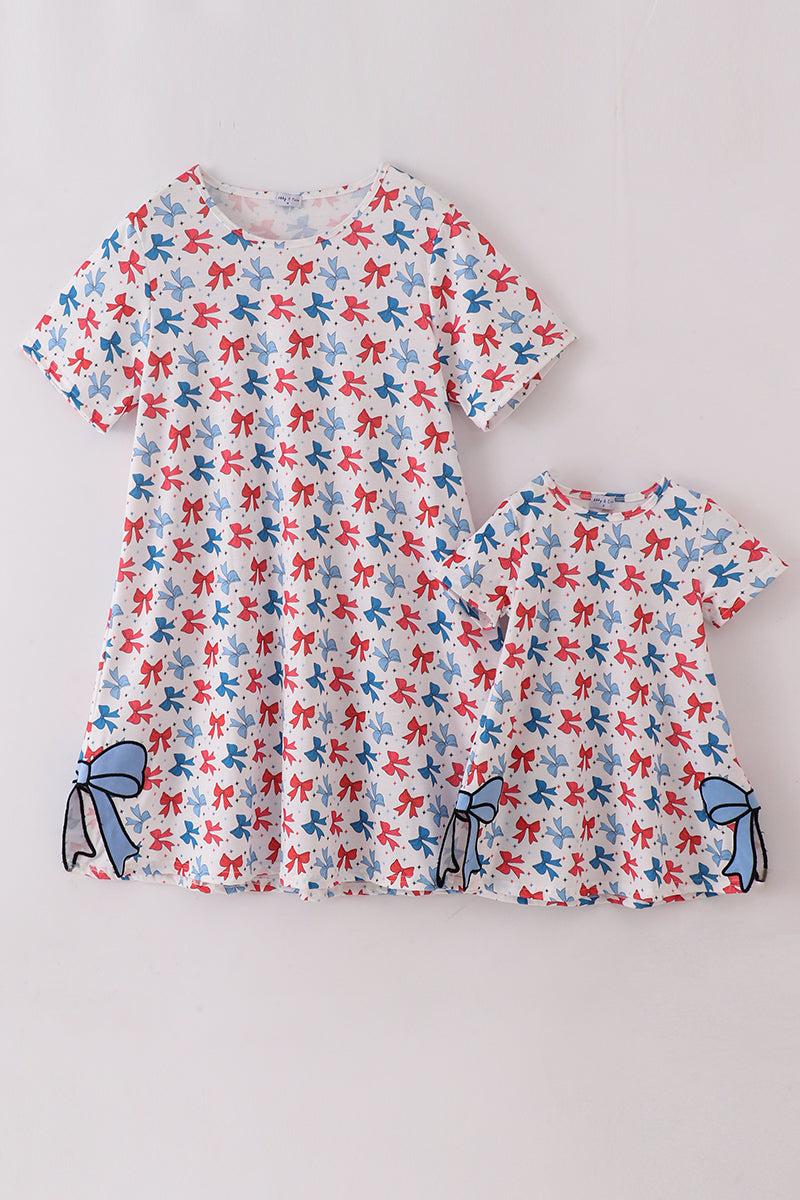 Bow applique print mom&me dress Product Image