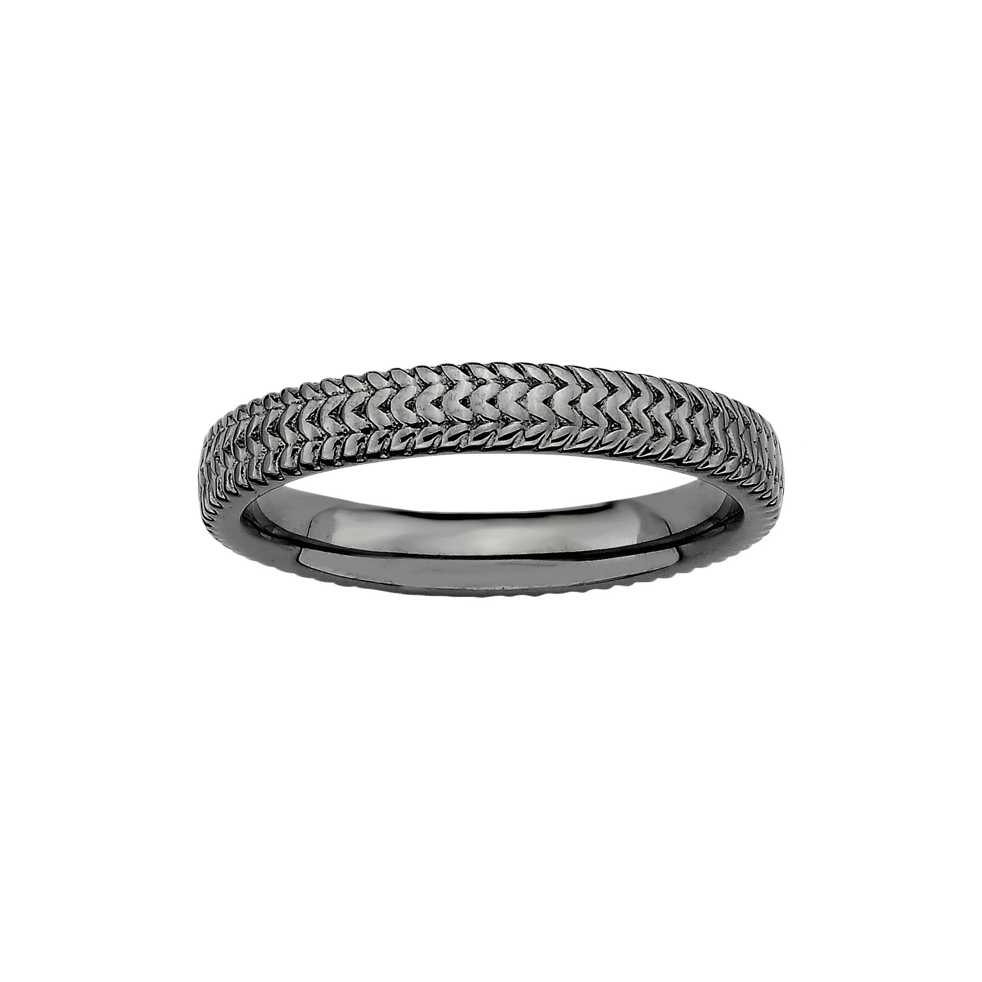 Stacks & Stones Ruthenium-Plated Sterling Silver Textured Stack Ring, Women's, Size: 9, Black Product Image