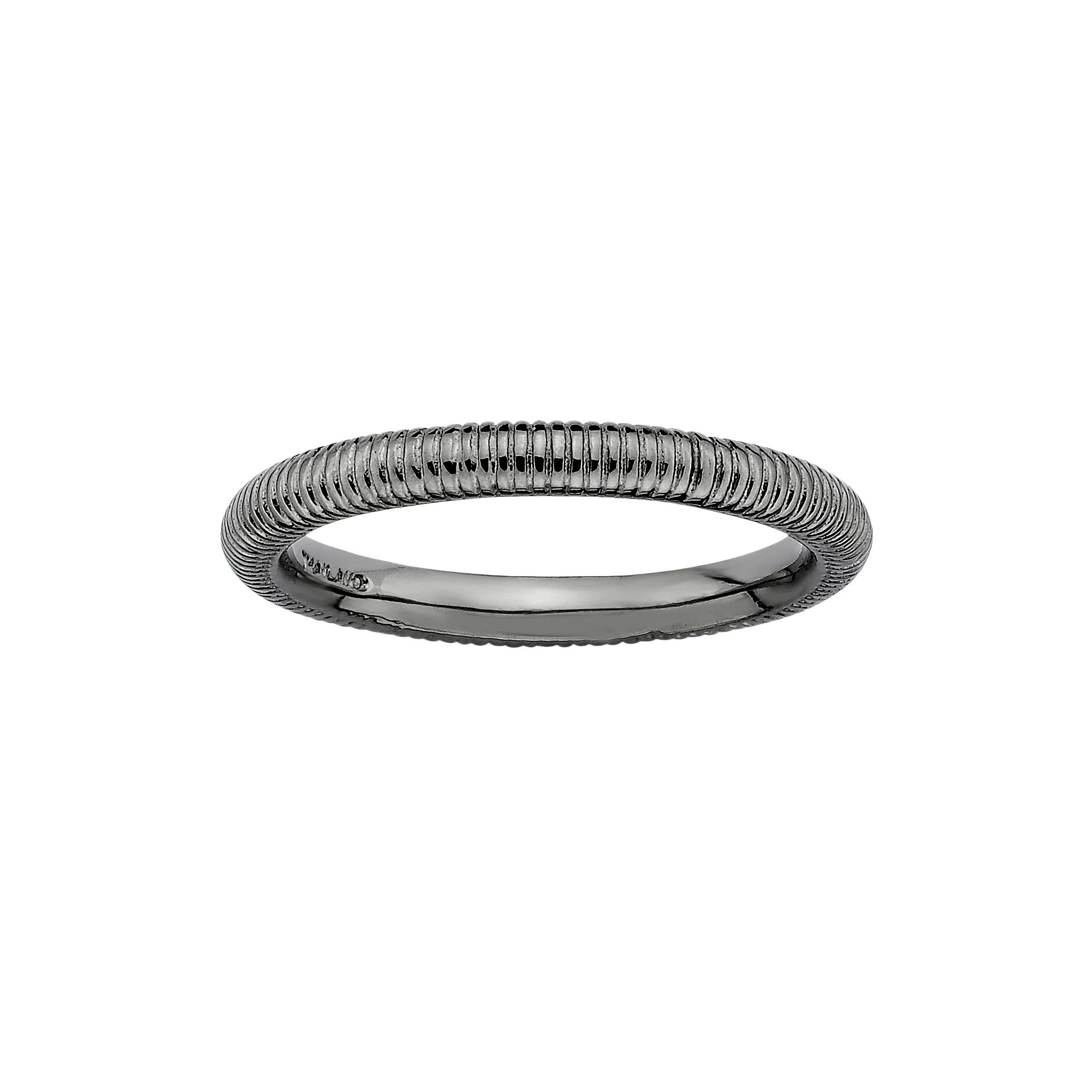 Stacks & Stones Ruthenium-Plated Sterling Silver Ribbed Stack Ring, Women's, Size: 6, Black Product Image