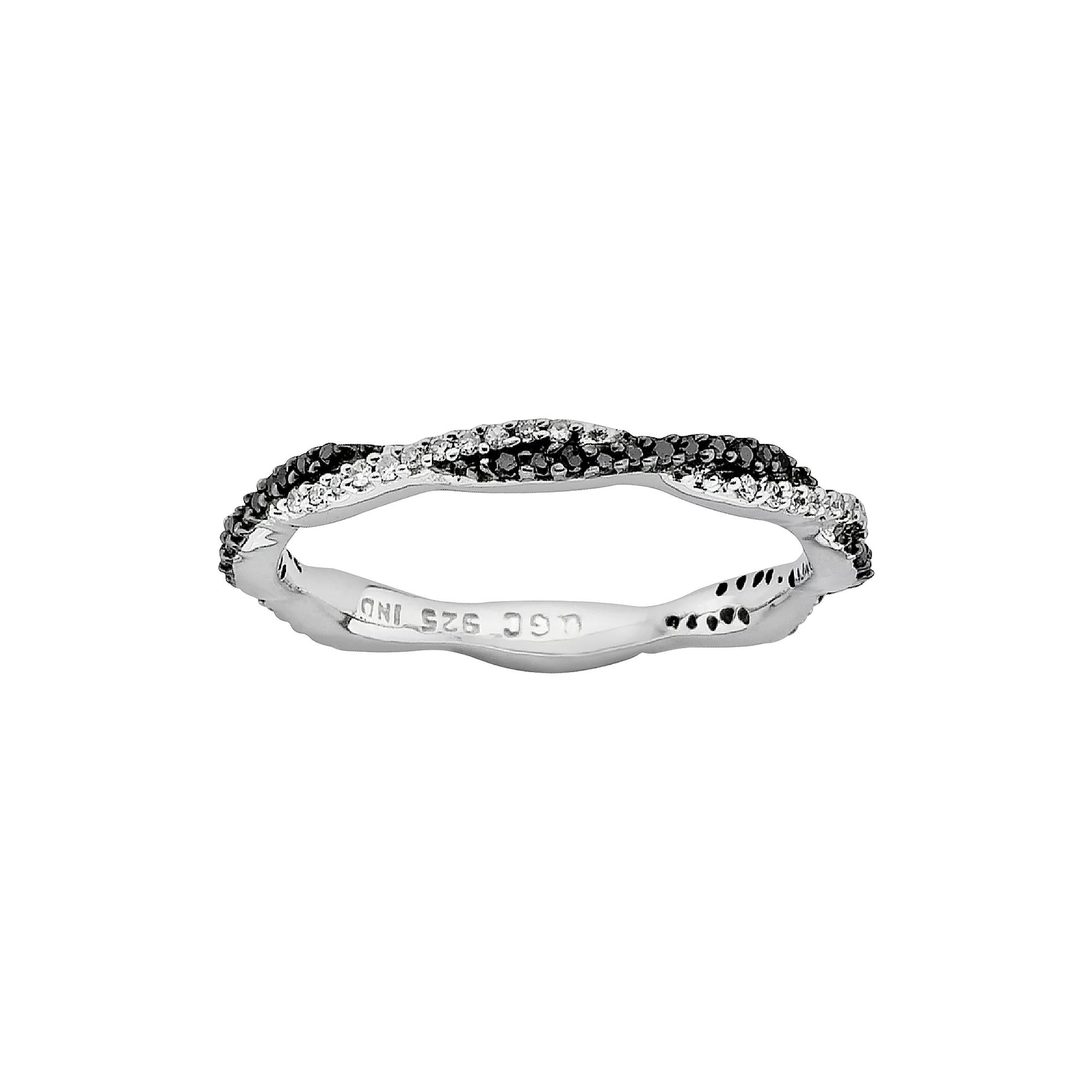 Stacks & Stones Sterling Silver 1/4-ct. T.W. Black & White Diamond Twist Stack Ring, Women's,  Product Image